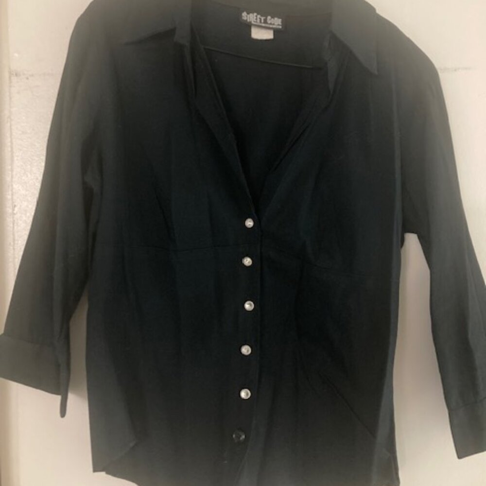 Womens Gently Used Street Code 3/4 sleeve rhinestone button down Large (Small)